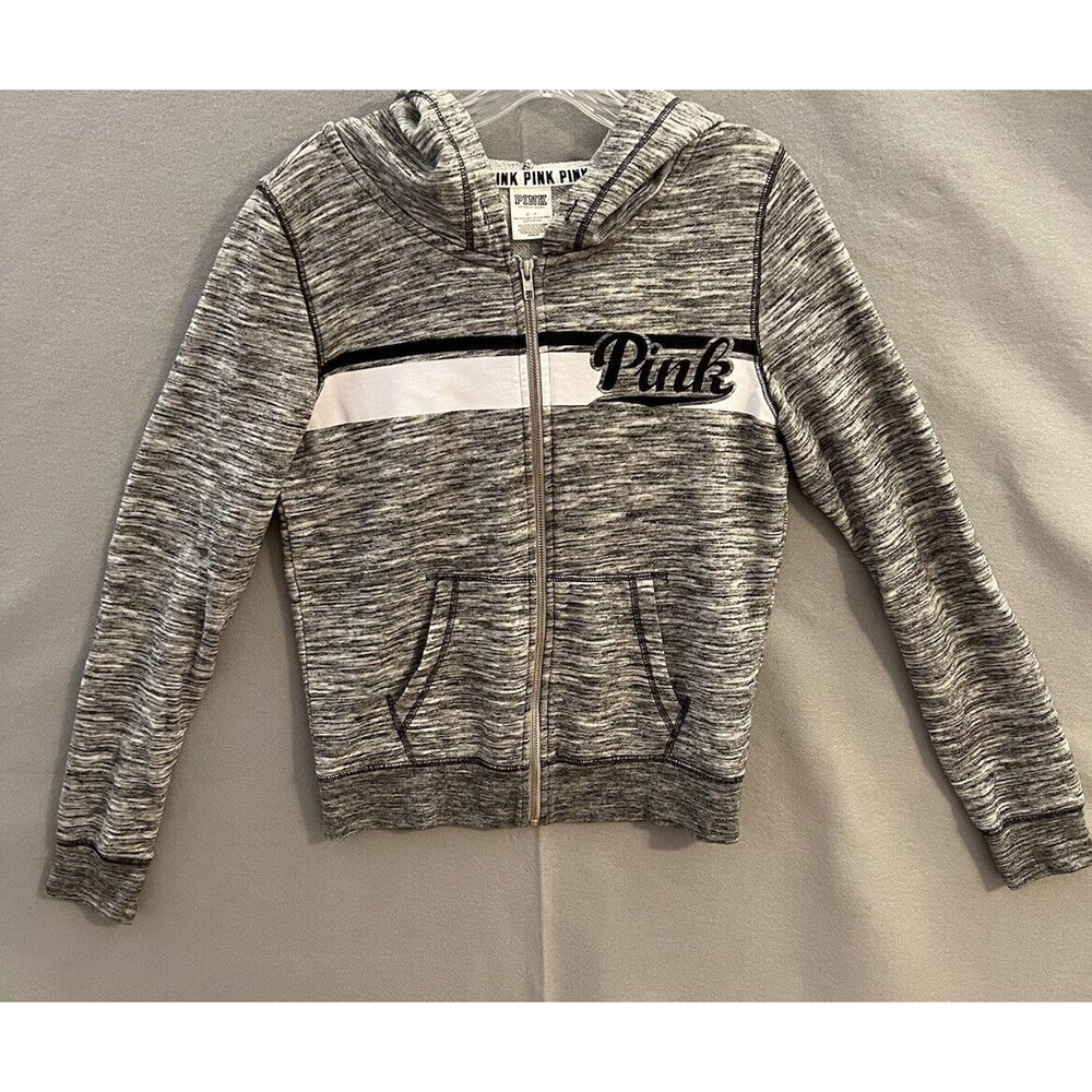 PINK Victoria's Secret Gray Hoodie Full Zip Long Sleeve‎ Fleece Women Size S